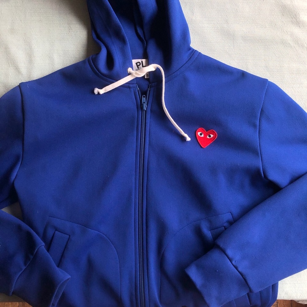 Comme des Garcons PLAY Blue Hoodie with Red Heart